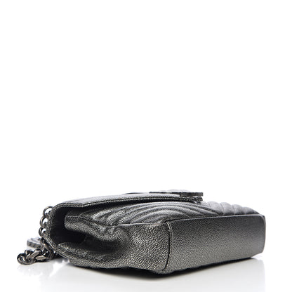 Saint Laurent Metallic Grain De Poudre Matelasse Chevron Monogram Medium College Bag Gunmetal 3 of 9