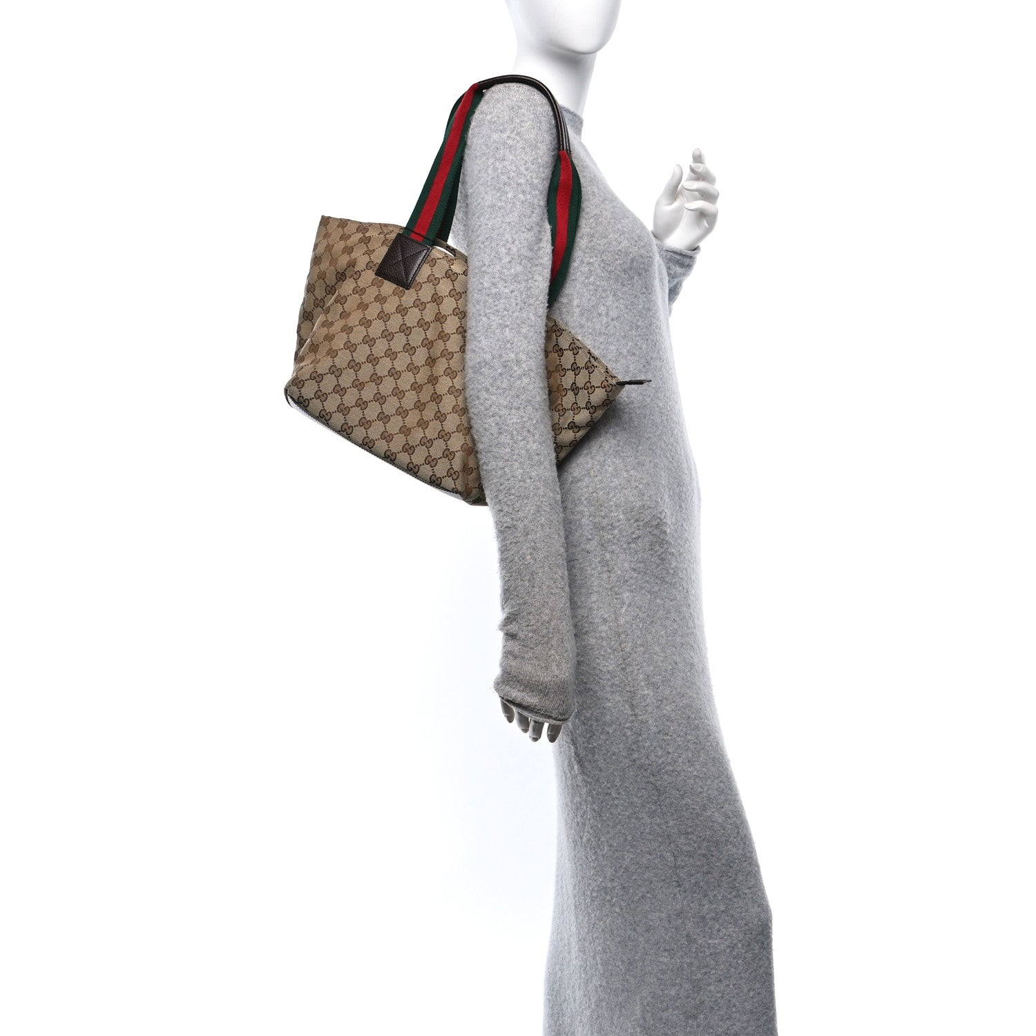 Gucci GG Monogram Medium Web Handle Bucket Tote Dark Brown 2 of 10