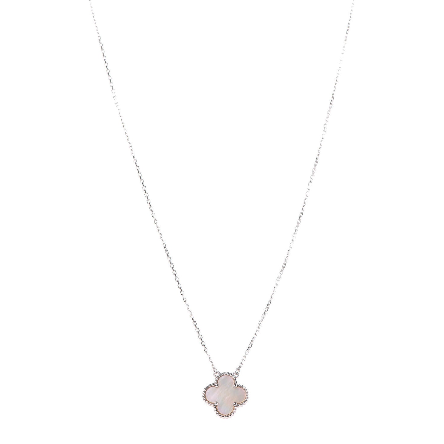 18K White Gold Mother of Pearl Vintage Alhambra Pendant Necklace