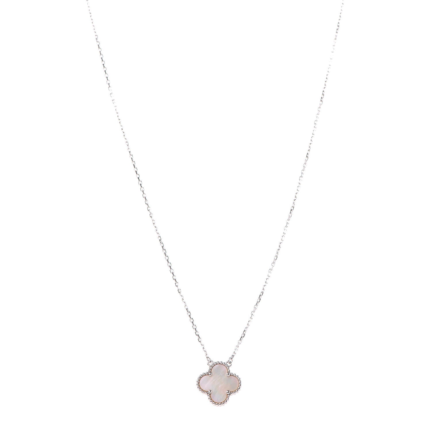 Van Cleef & Arpels 18K White Gold Mother of Pearl Vintage Alhambra Pendant Necklace 1 of 8