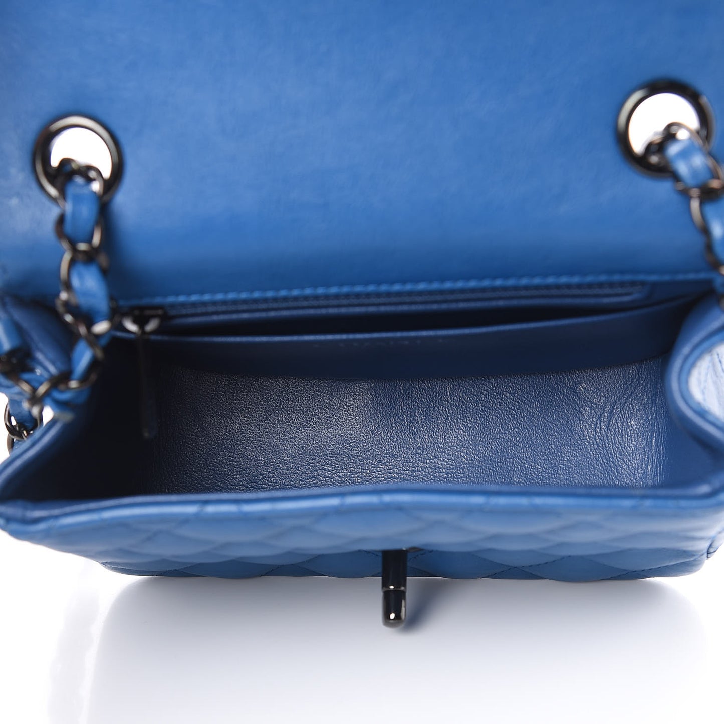 Crumpled Calfskin Quilted Mini Square Flap Blue