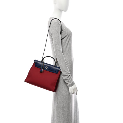 Hermes Military Toile Vache Hunter Herbag Zip 31 PM Rouge Grenat Bleu Saphir 2 of 14