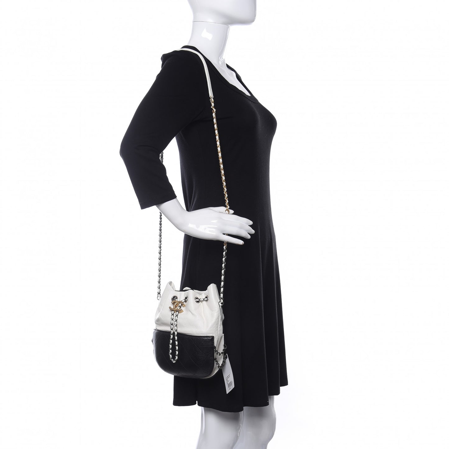 Aged Calfskin Quilted Small Gabrielle Bucket White Black