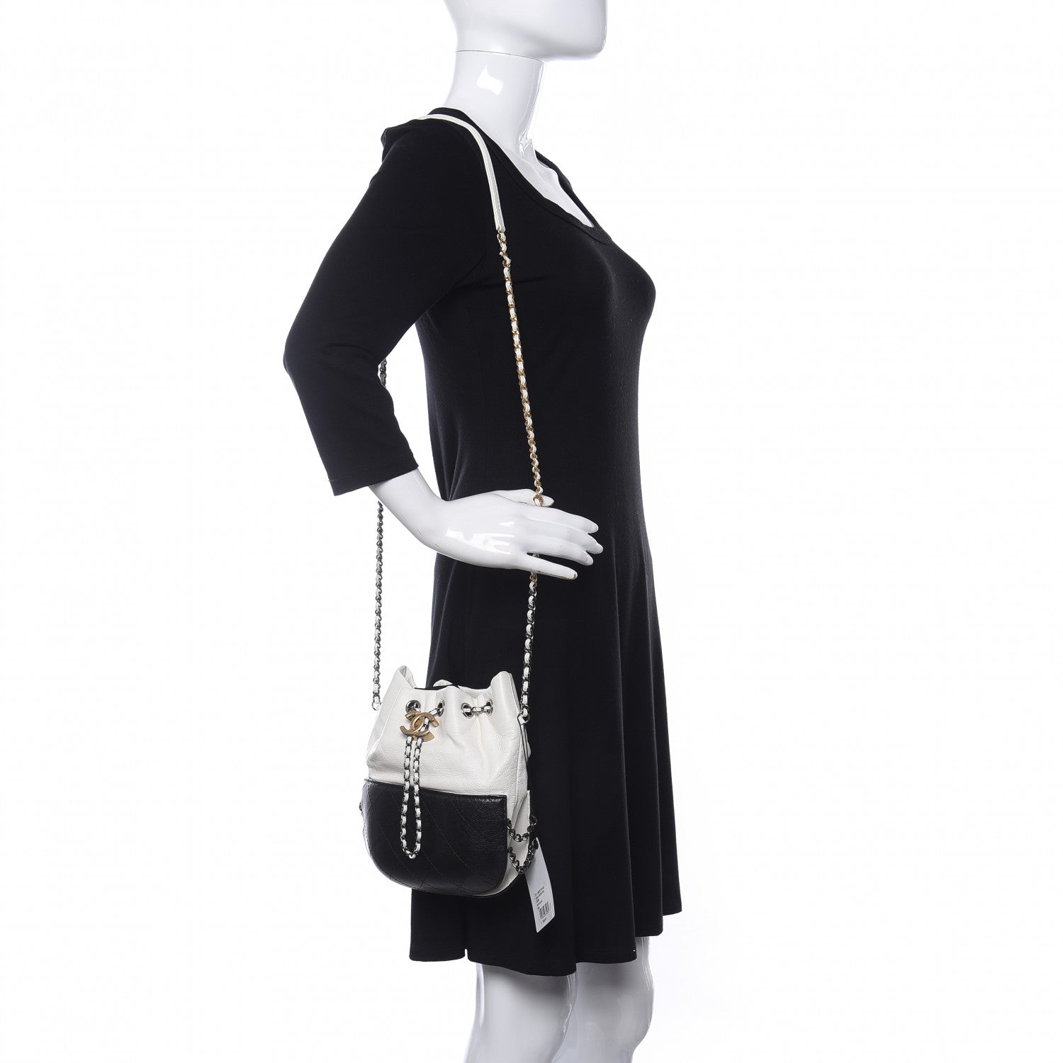 Chanel Aged Calfskin Quilted Small Gabrielle Bucket White Black 2 of 10