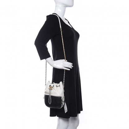 Chanel Aged Calfskin Quilted Small Gabrielle Bucket White Black 2 of 10