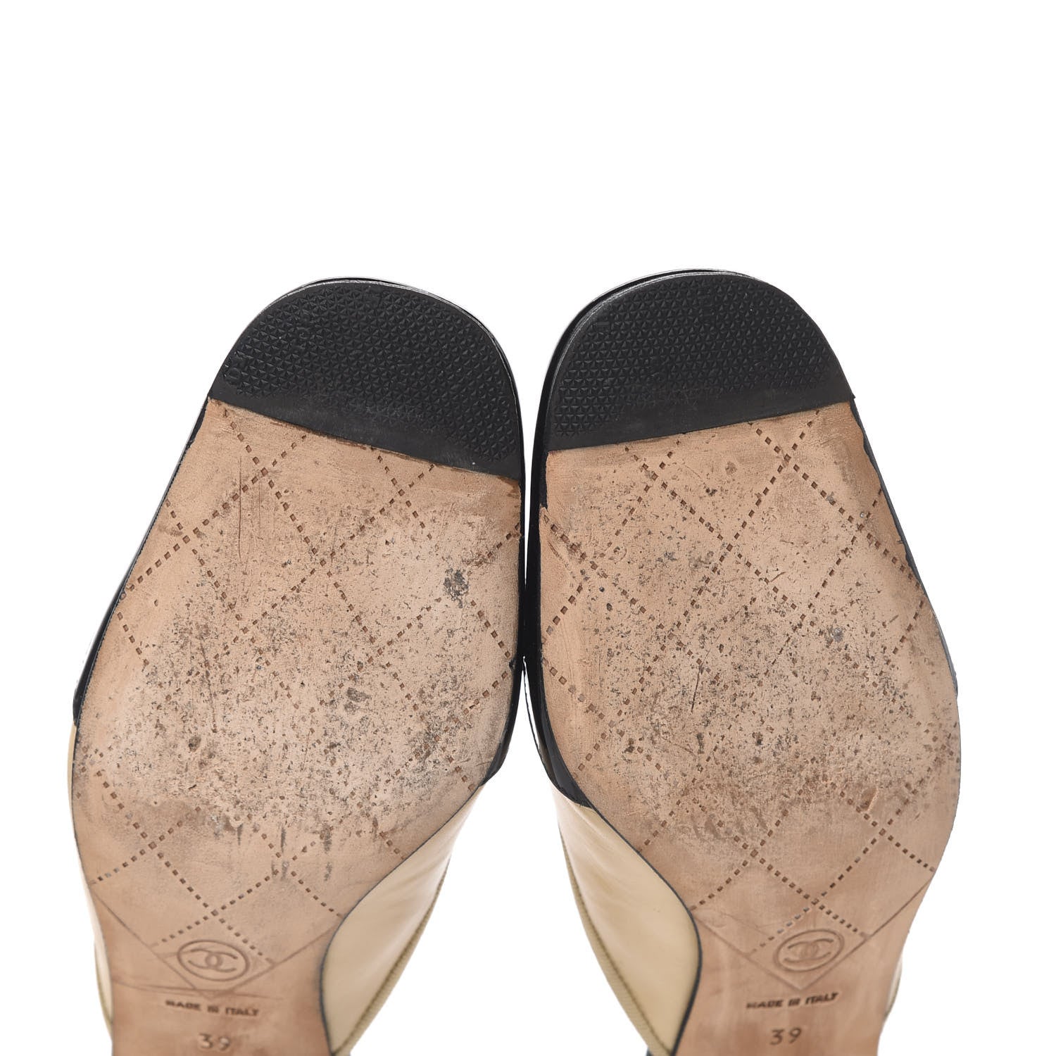 Chanel Lambskin Patent Cap Toe Bow CC Mules 39 Beige Black 6 of 10