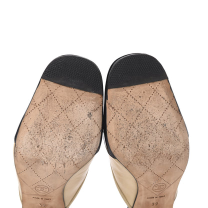Chanel Lambskin Patent Cap Toe Bow CC Mules 39 Beige Black 6 of 10