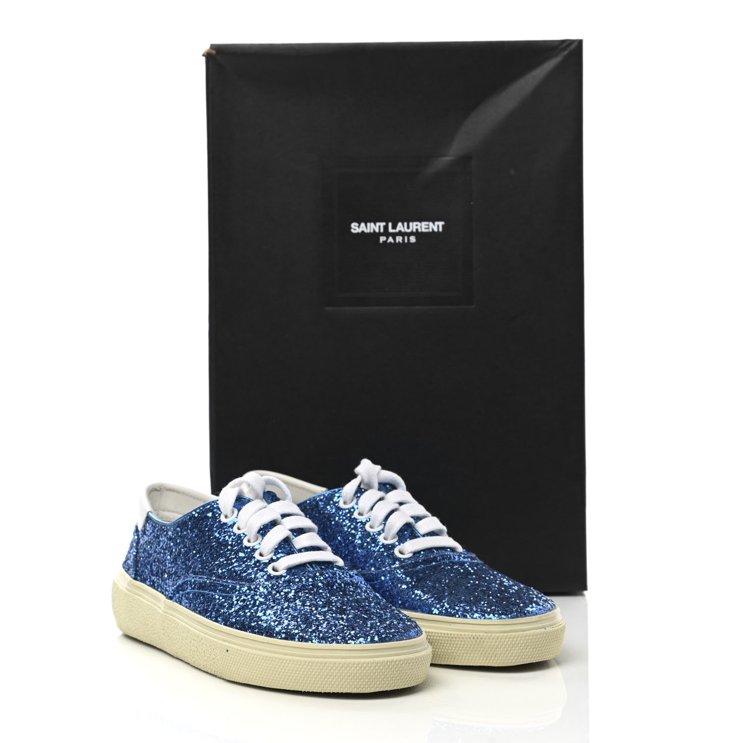Saint Laurent Calfskin Crystal Glitter Venice Low Top Sneakers 35.5 Blue 9 of 9