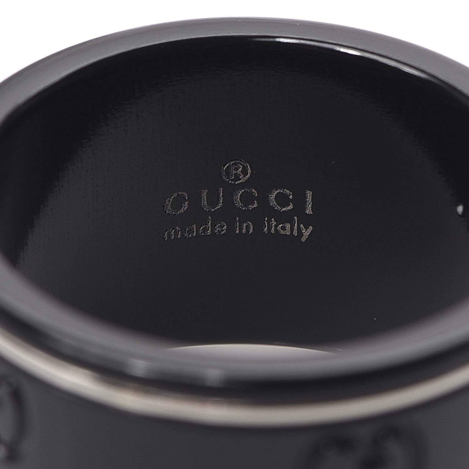 Gucci Black Synthetic Corundum 18K White Gold 12mm Icon Band Ring 53 6.25 4 of 5