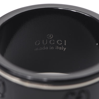 Gucci Black Synthetic Corundum 18K White Gold 12mm Icon Band Ring 53 6.25 4 of 5