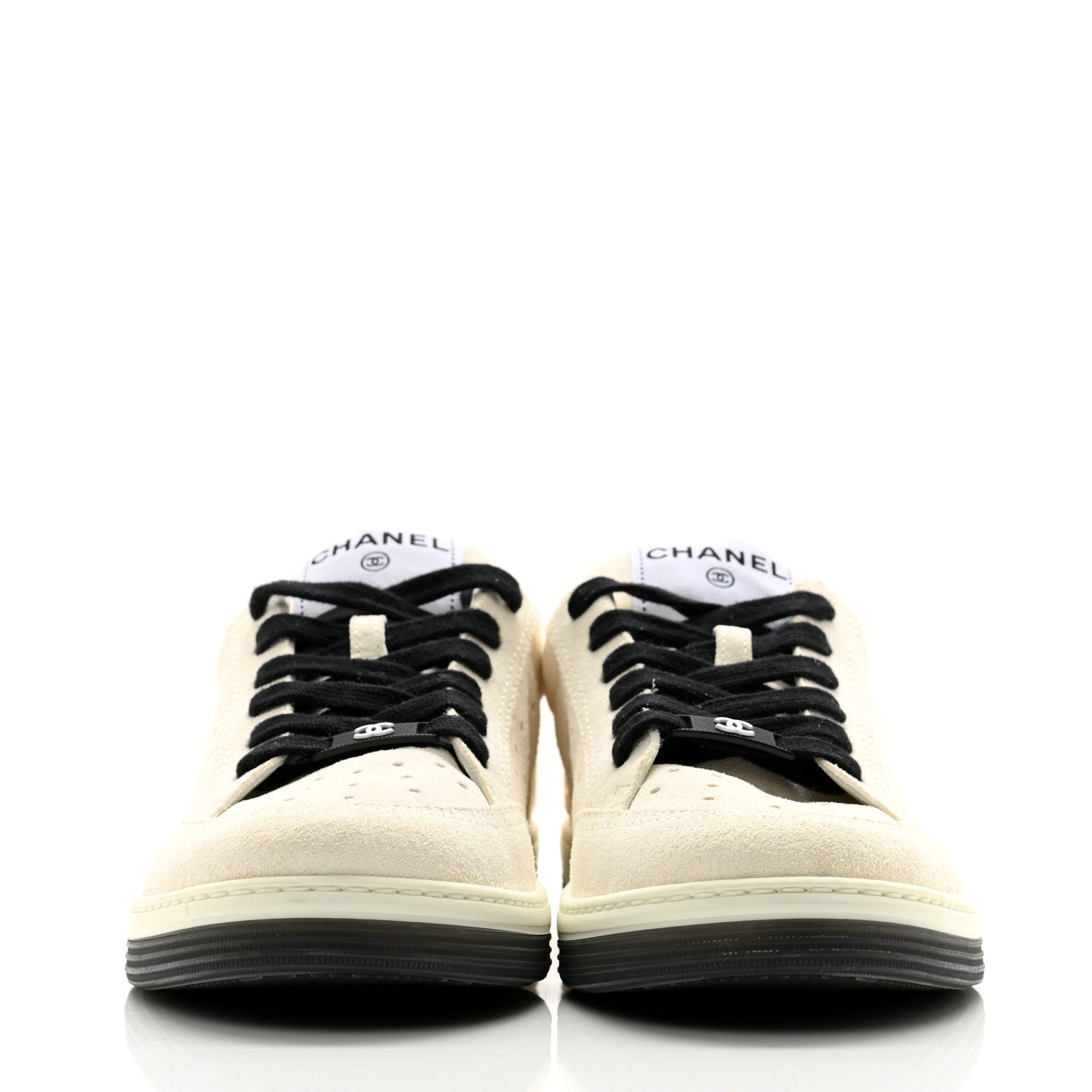 Chanel Suede Calfskin Logo Sneakers 38.5 Black White 2 of 9