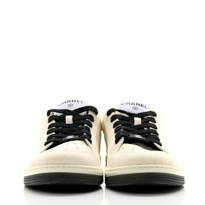 Chanel Suede Calfskin Logo Sneakers 38.5 Black White 2 of 9