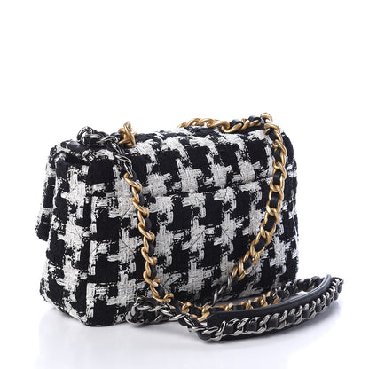 Chanel Tweed Quilted Medium 19 Flap Black Ecru White 2 of 9