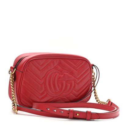 Gucci Calfskin Matelasse Small GG Marmont Chain Shoulder Bag Hibiscus Red 3 of 13