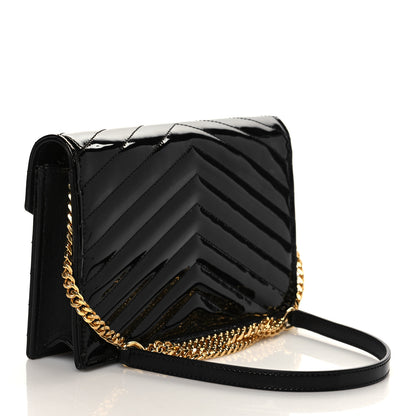 Saint Laurent Patent Calfskin Matelasse Chevron Monogram Envelope Chain Wallet Black 2 of 5