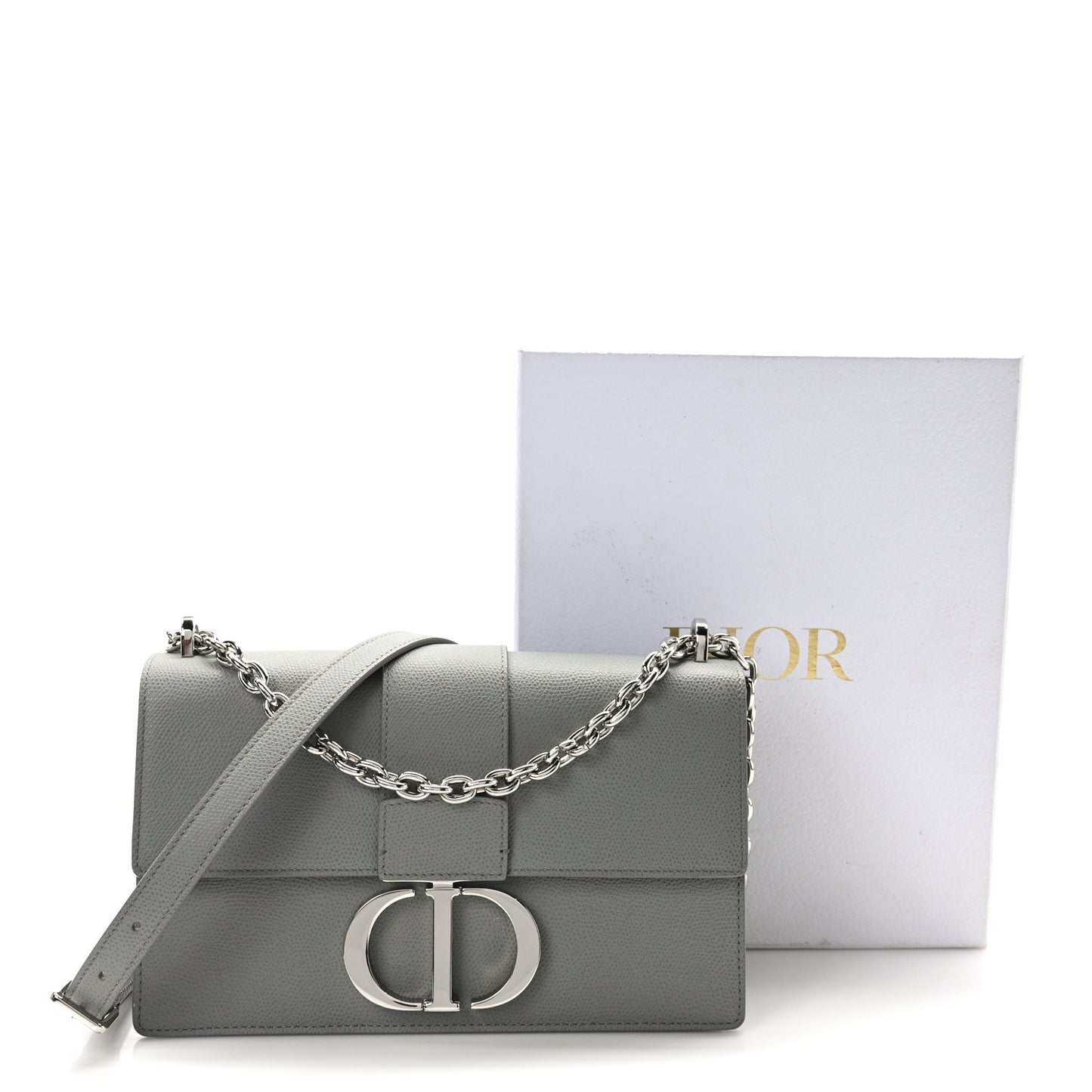 Grained Calfskin 30 Montaigne Chain Flap Bag Grey