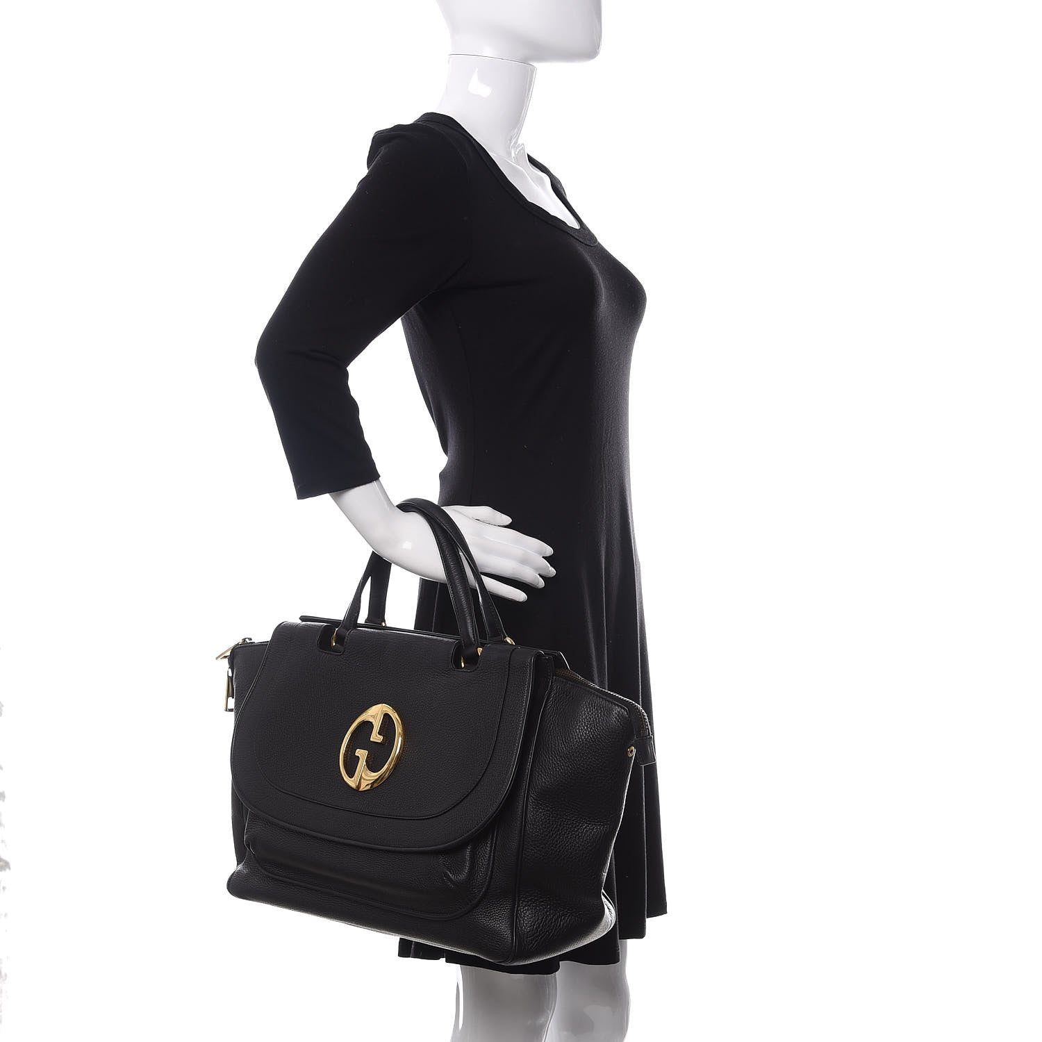 Gucci Pebbled Calfskin Medium 1973 Top Handle Satchel Black 2 of 12
