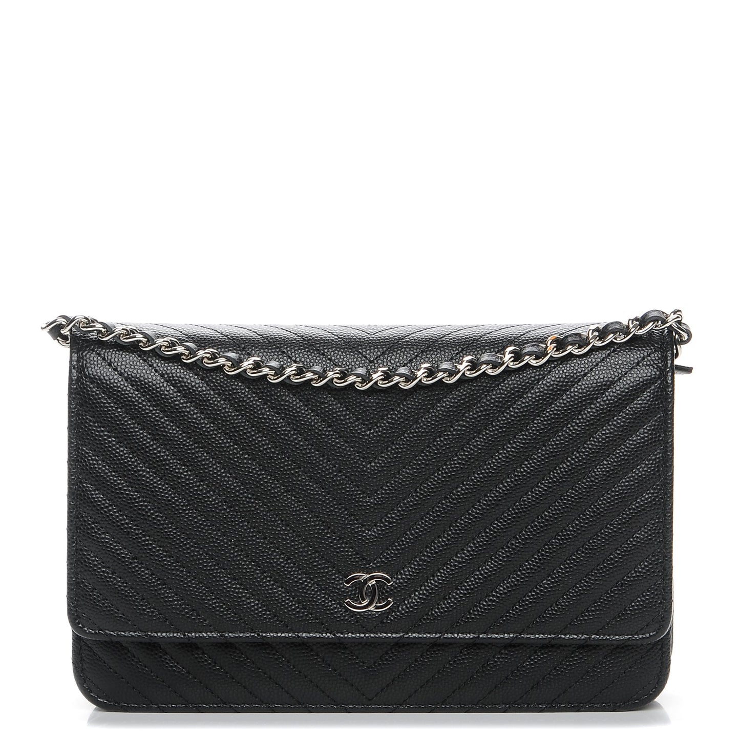 Caviar Chevron Quilted Wallet On Chain WOC Black