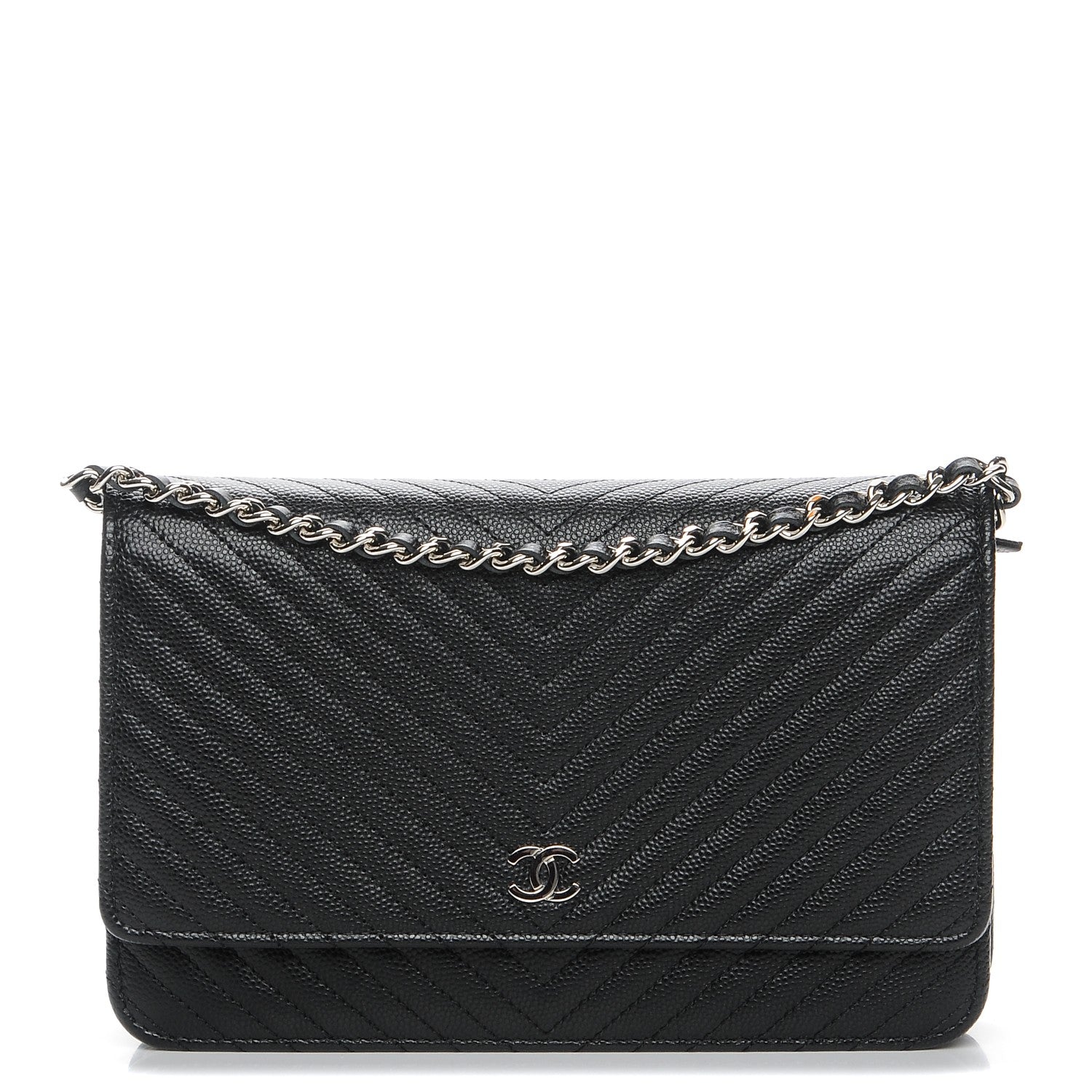 Chanel Caviar Chevron Quilted Wallet On Chain WOC Black 1 of 9