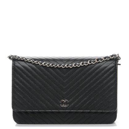 Chanel Caviar Chevron Quilted Wallet On Chain WOC Black 1 of 9