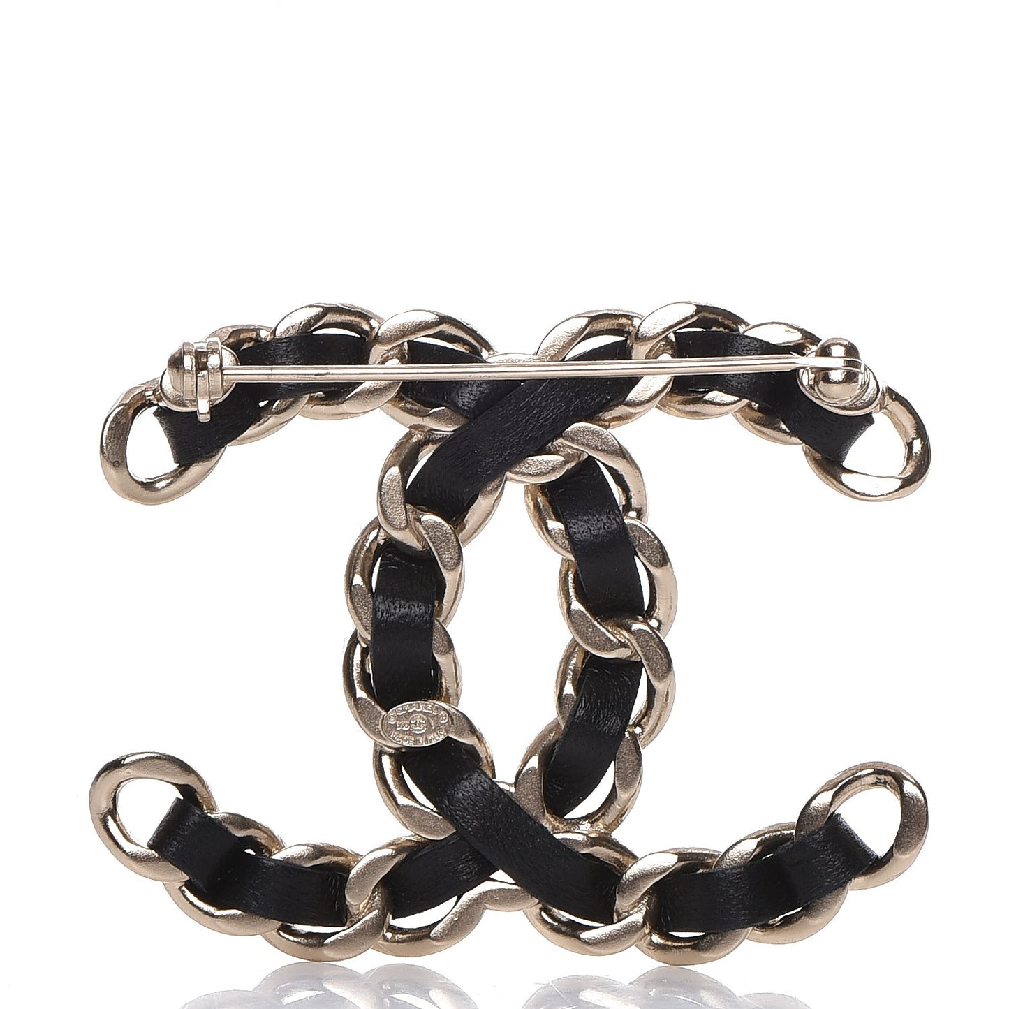 Lambskin Chain CC Brooch Black Gold
