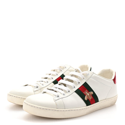 Gucci Calfskin Ayers Bee Embroidered Womens Ace Sneakers 37.5 White Green 7 of 20