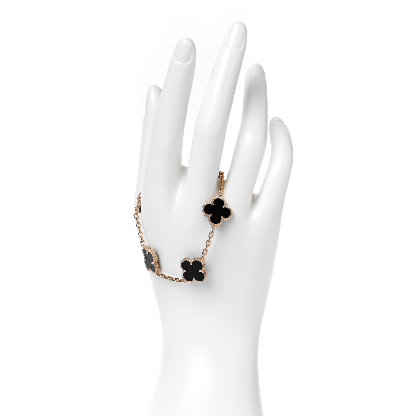 18K Yellow Gold Black Onyx 5 Motifs Vintage Alhambra Bracelet