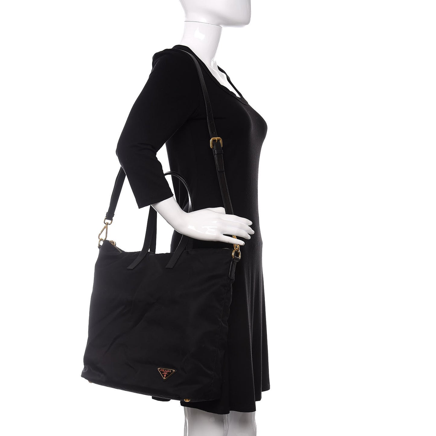 Tessuto Nylon Saffiano Shopping Tote Black