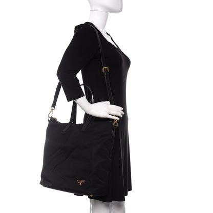 Prada Tessuto Nylon Saffiano Shopping Tote Black 2 of 9