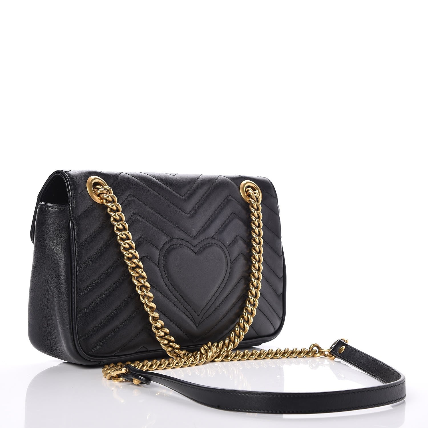 Gucci Calfskin Matelasse Small GG Marmont Shoulder Bag Black 3 of 7