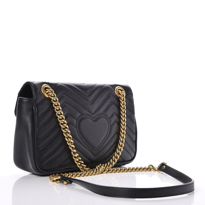 Gucci Calfskin Matelasse Small GG Marmont Shoulder Bag Black 3 of 7