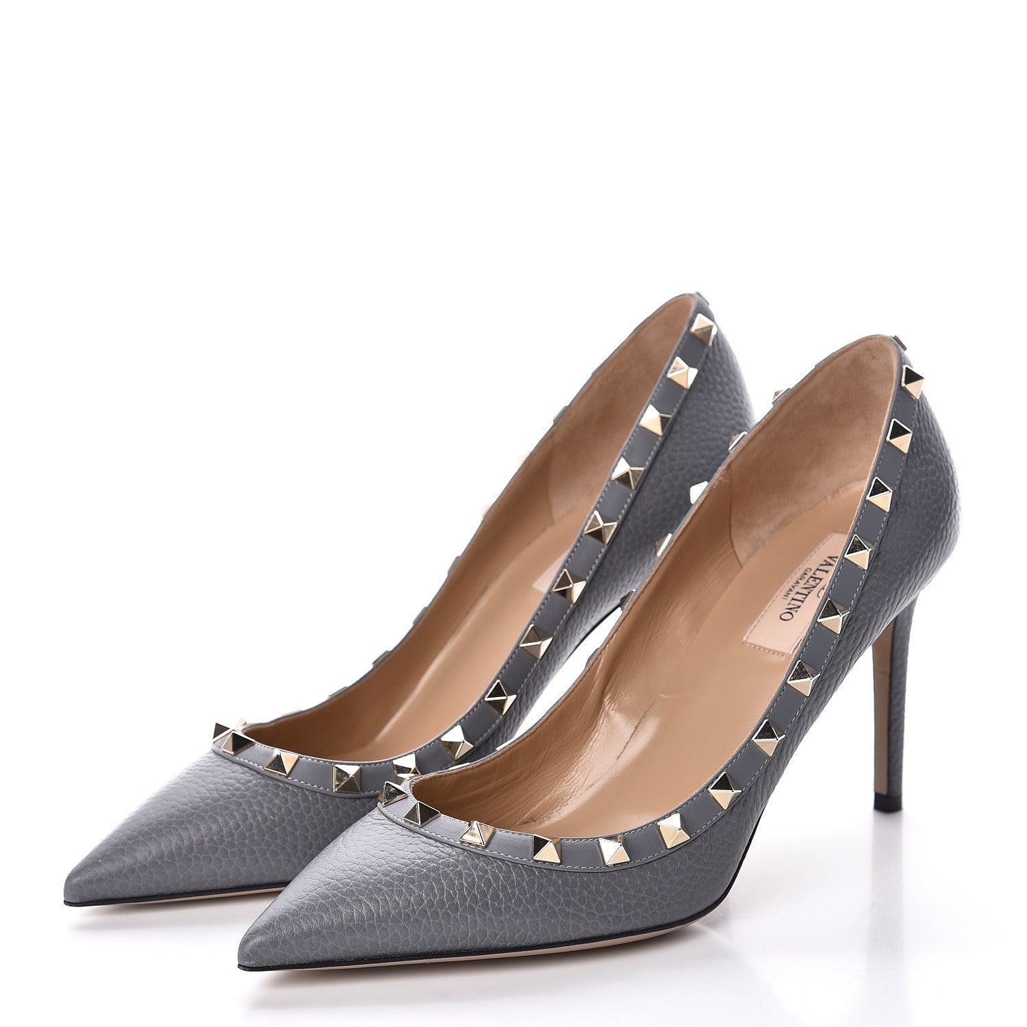 Valentino Garavani Pebbled Calfskin Rockstud 85mm Pumps 39 Light Stone 3 of 7