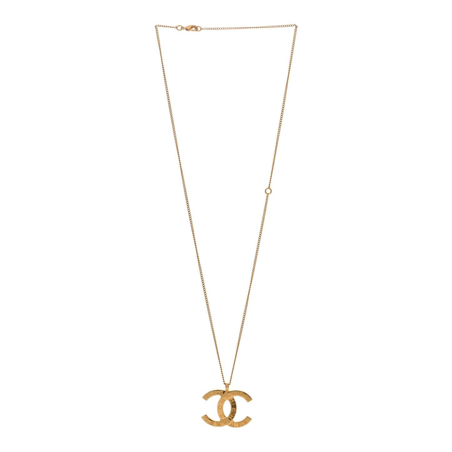 Metal CC Paris Button Necklace Gold
