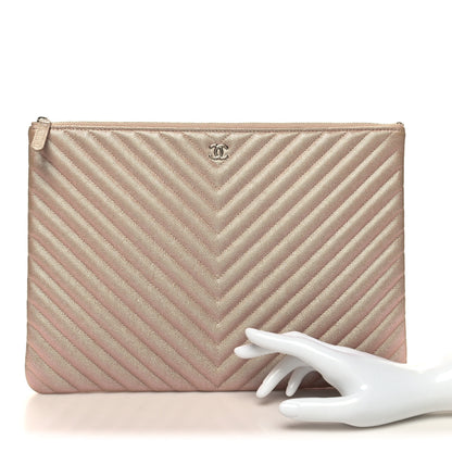Chanel Iridescent Caviar Chevron Quilted Medium Cosmetic Case Light Gold 2 of 11