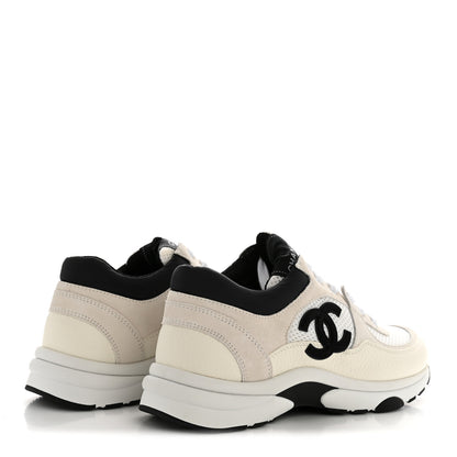 Chanel Mesh Suede Grained Calfskin Womens CC Sneakers 38.5 White Black 5 of 10