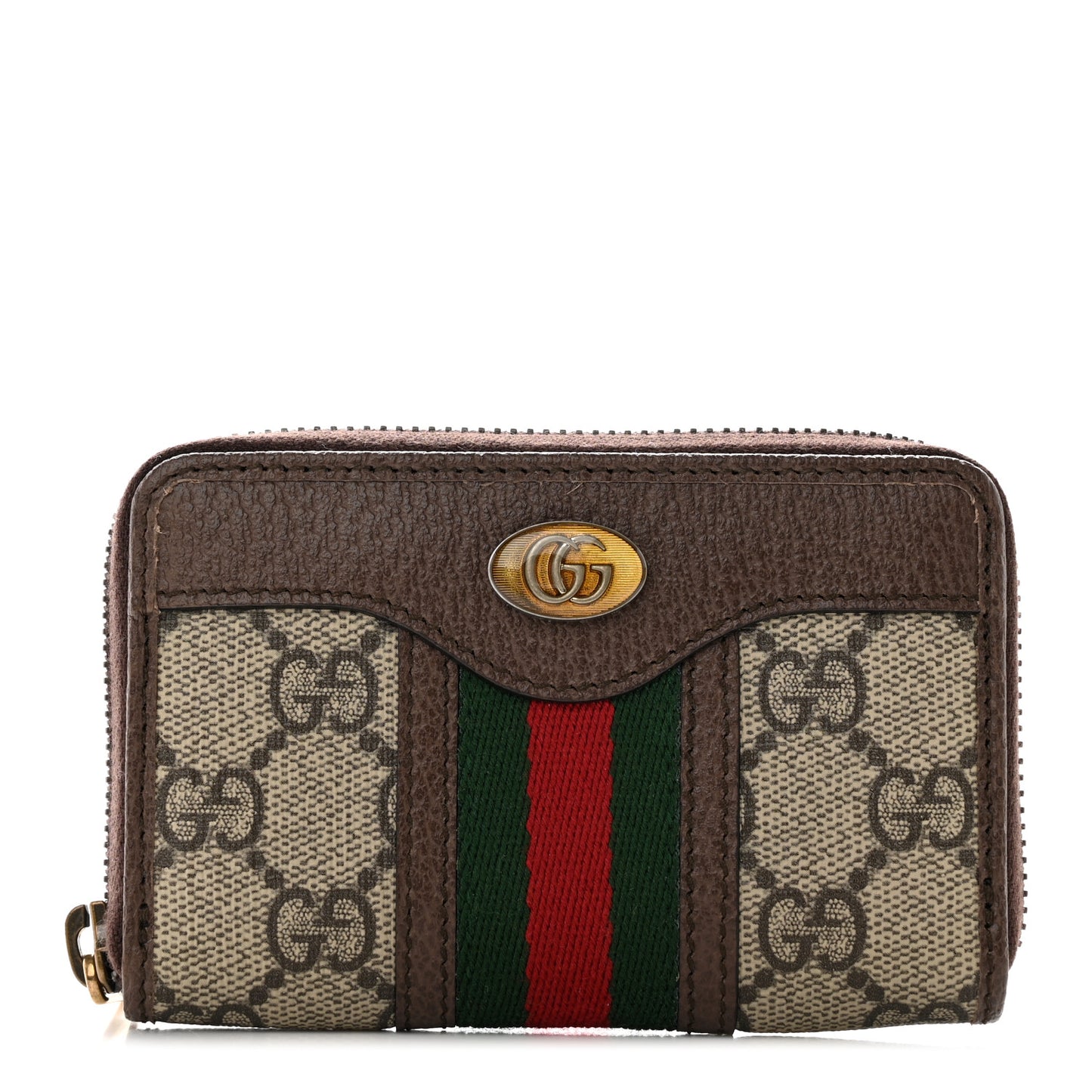 GG Supreme Web Ophidia Zip Around Card Case Brown