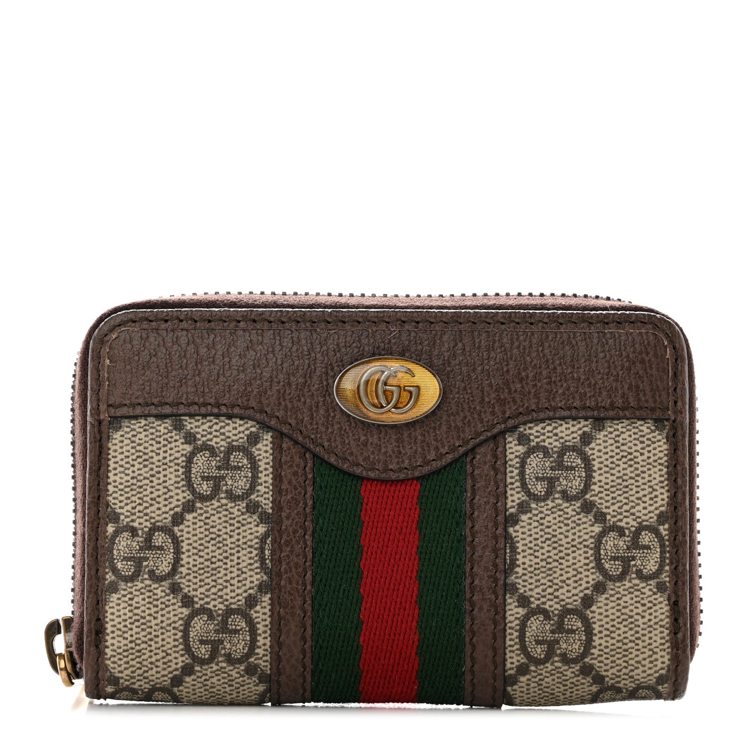 Gucci GG Supreme Web Ophidia Zip Around Card Case Brown 1 of 8