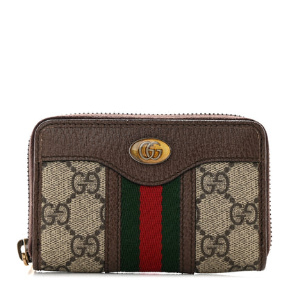 Gucci GG Supreme Web Ophidia Zip Around Card Case Brown 1 of 8