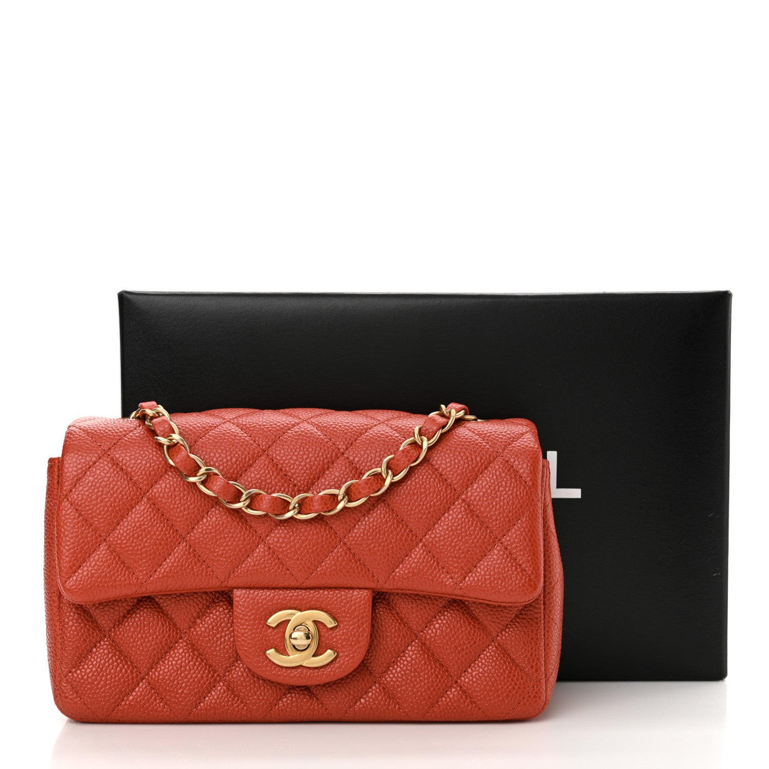 Chanel Pearly Caviar Quilted Mini Rectangular Flap Orange 11 of 11
