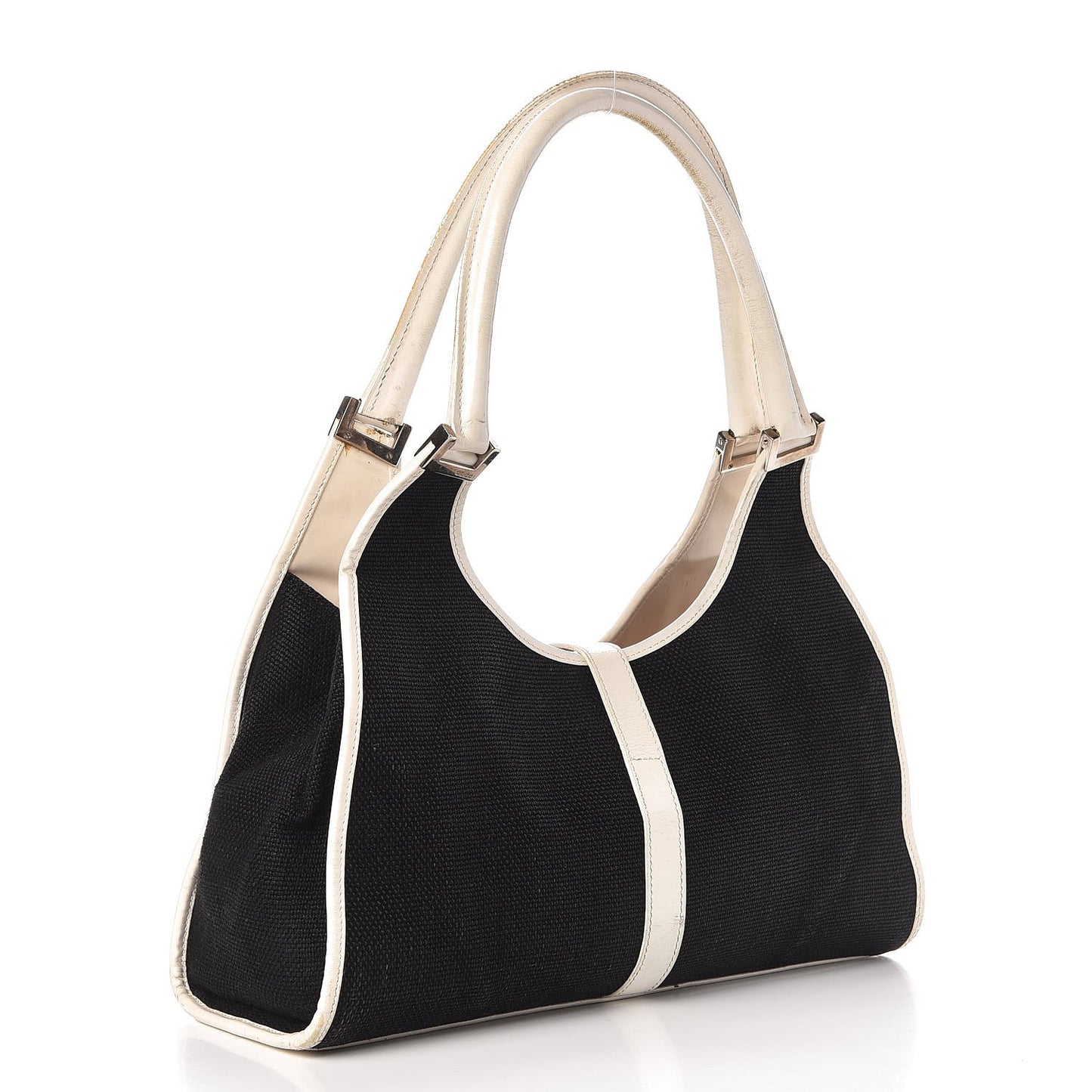 Canvas Bardot Shoulder Bag White Black