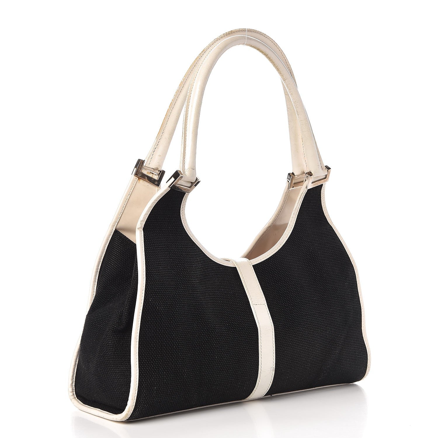 Gucci Canvas Bardot Shoulder Bag White Black 3 of 26