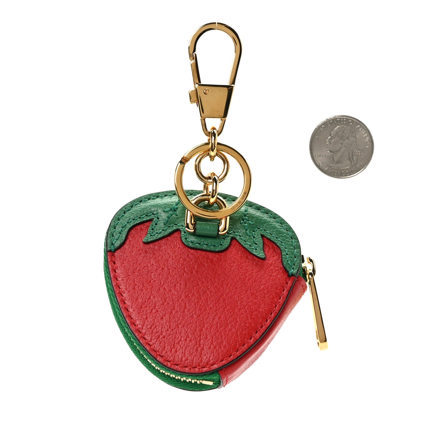 Textured Dollar Calfskin Retro Interlocking G Fruttini Strawberry Coin Case Bag Charm Key Holder