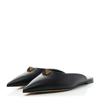 Valentino Garavani Calfskin Roman Stud Pointed Flat Mules 38.5 Black 3 of 8
