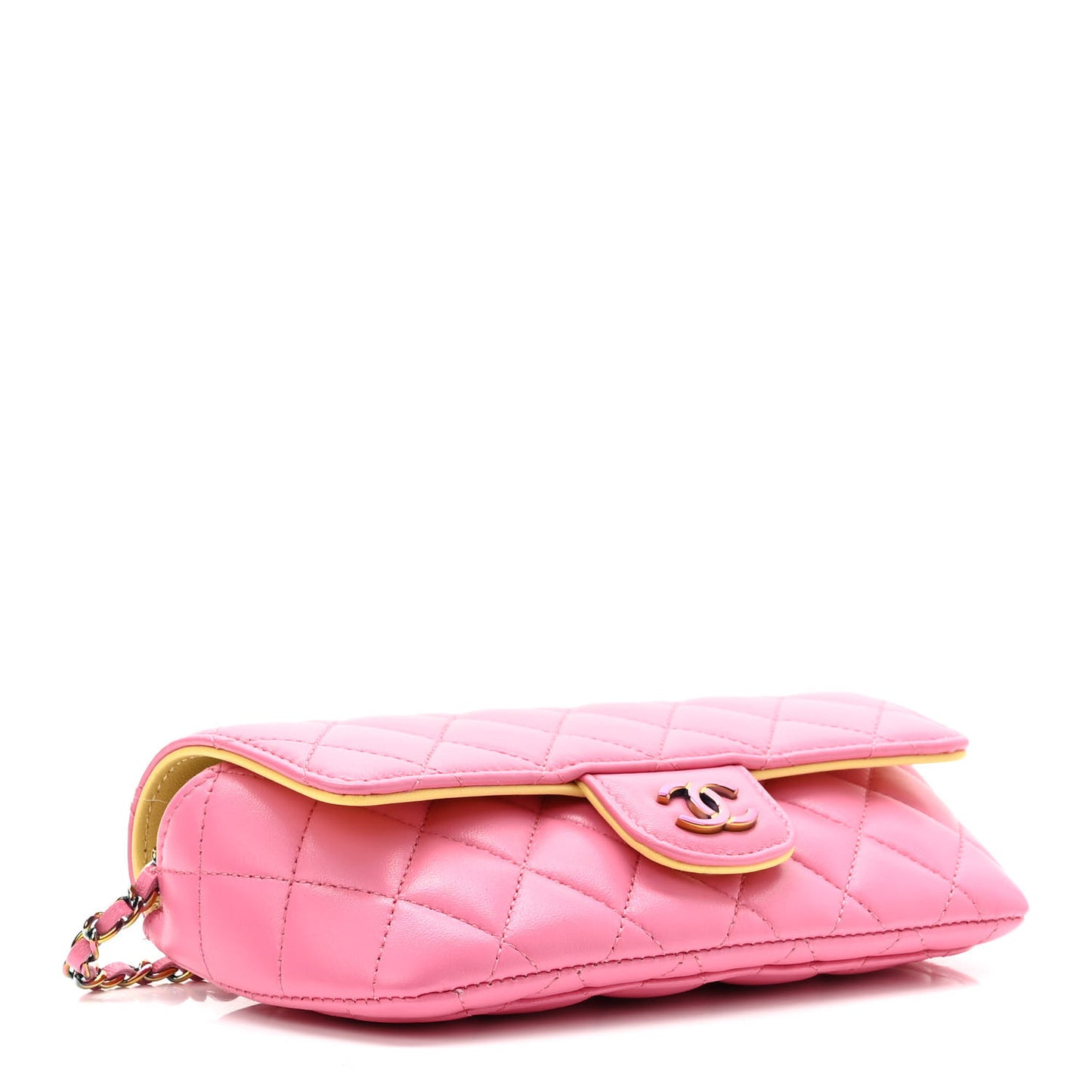 Lambskin Quilted Glasses Case With Chain Pink Yellow