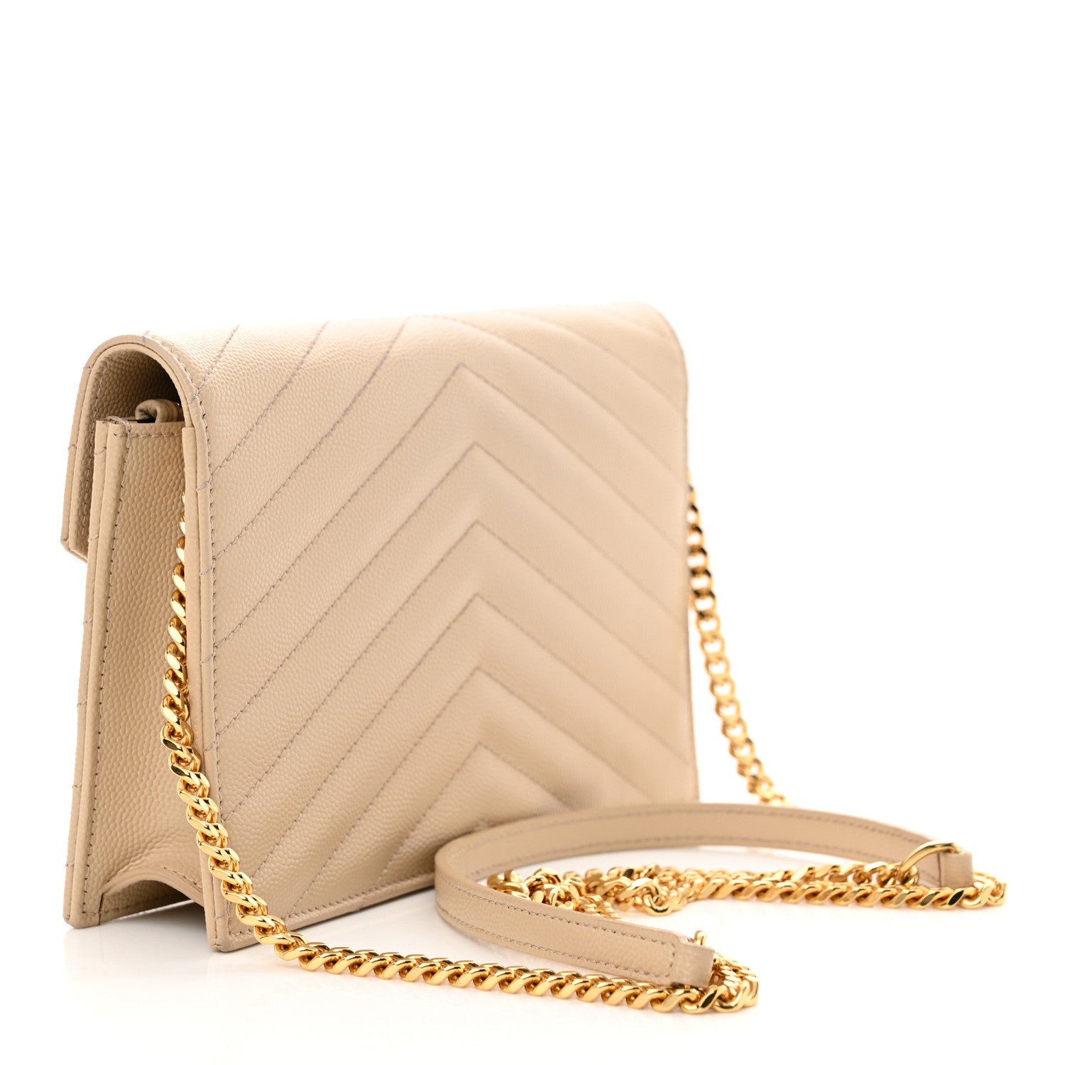 Saint Laurent Grain De Poudre Matelasse Chevron Monogram Envelope Chain Wallet Nude Powder 3 of 13