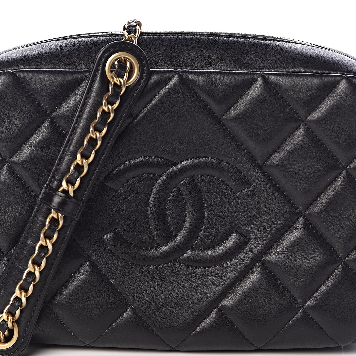 Lambskin Quilted Small Diamond CC Camera Case Black