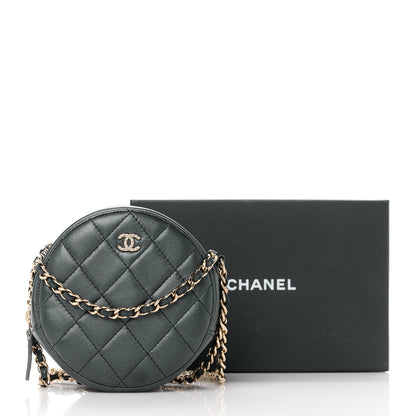Chanel Iridescent Lambskin Quilted Pearl Round Clutch With Chain Black 11 of 11