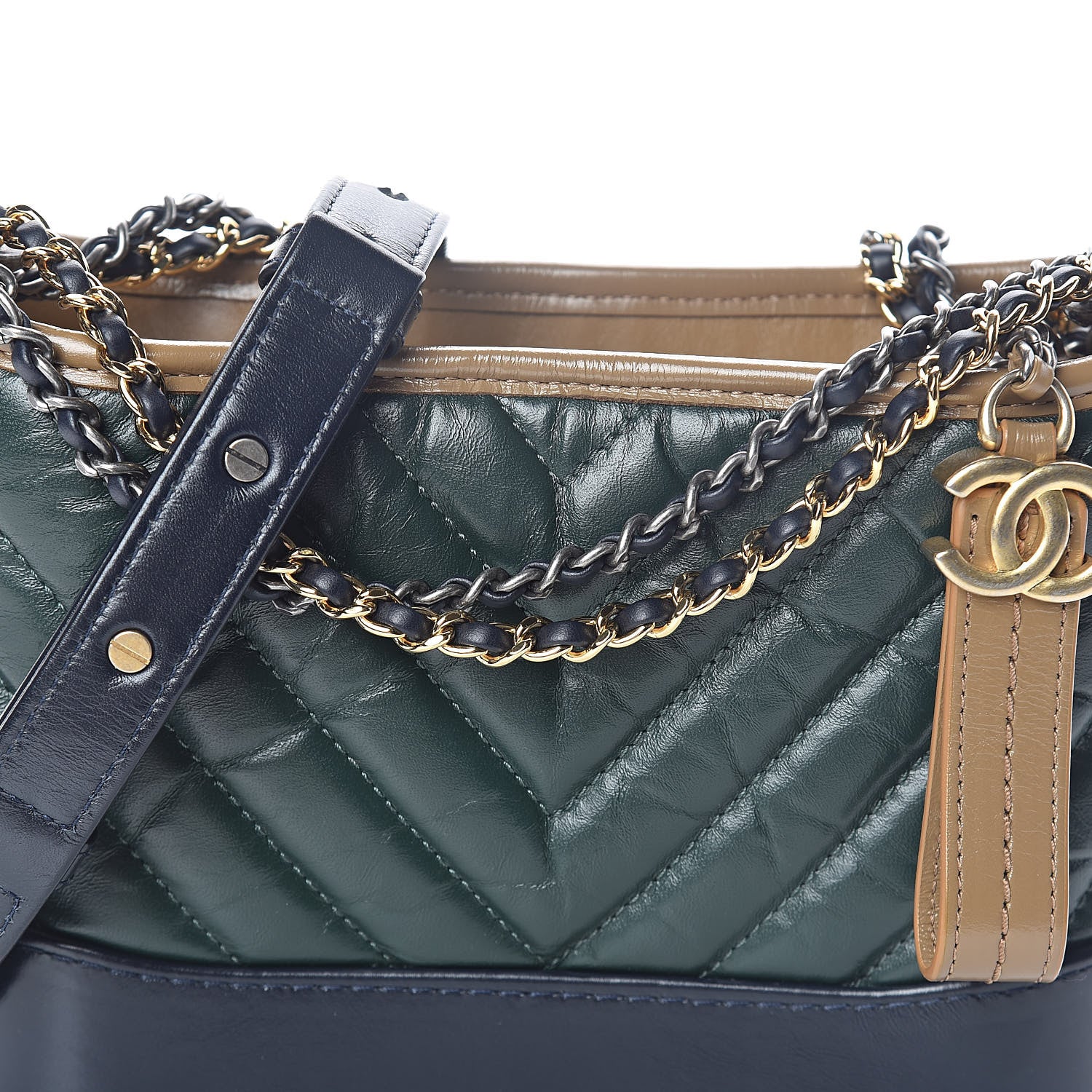 Chanel Calfskin Chevron Quilted Small Gabrielle Hobo Light Brown Blue 8 of 10