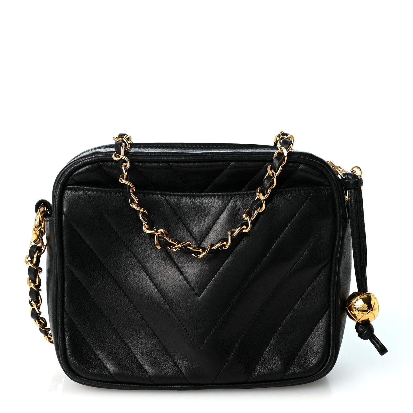 Lambskin Chevron Quilted Small Camera Case Black