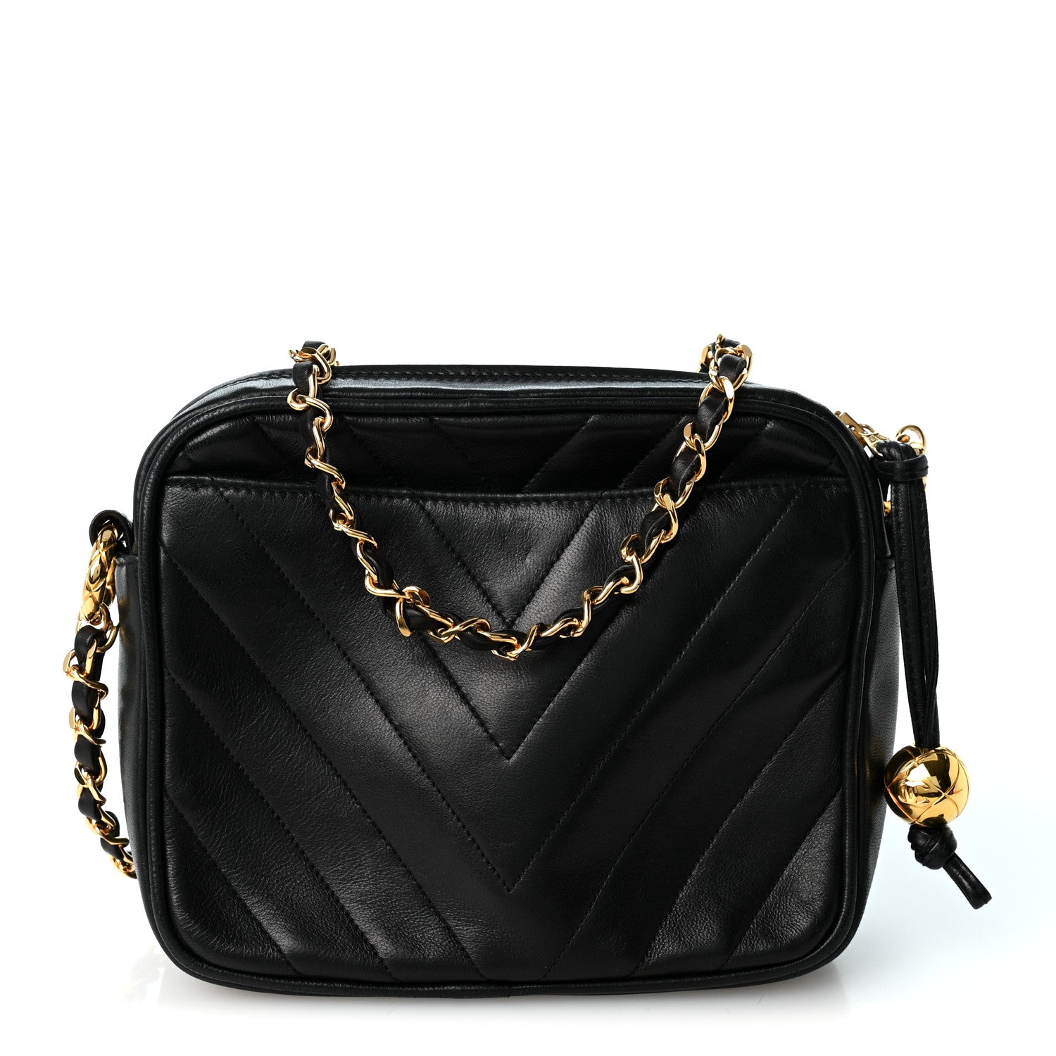 Chanel Lambskin Chevron Quilted Small Camera Case Black 1 of 9